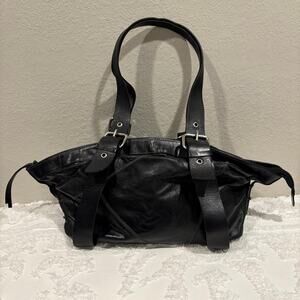 VTG ! SKIN Cuero Vacuno Purse Blk Half Moon Patchwork Slouchy Goth Grunge Punk